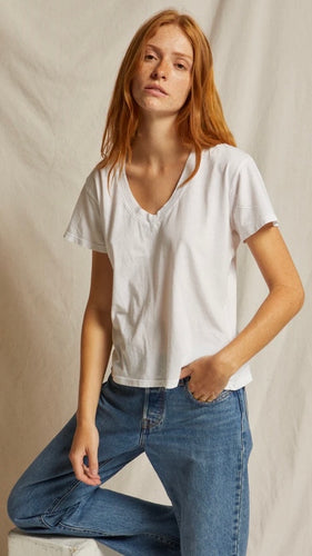 Perfect White Tee Hendrix  Cotton Short Sleeve V Neck  - White