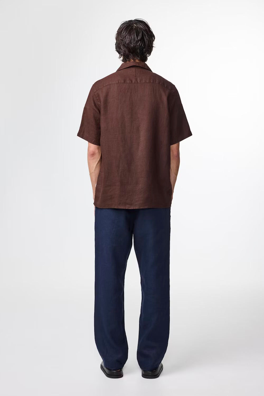 NN07 Julio Open Collar Linen Shirt- Coffee