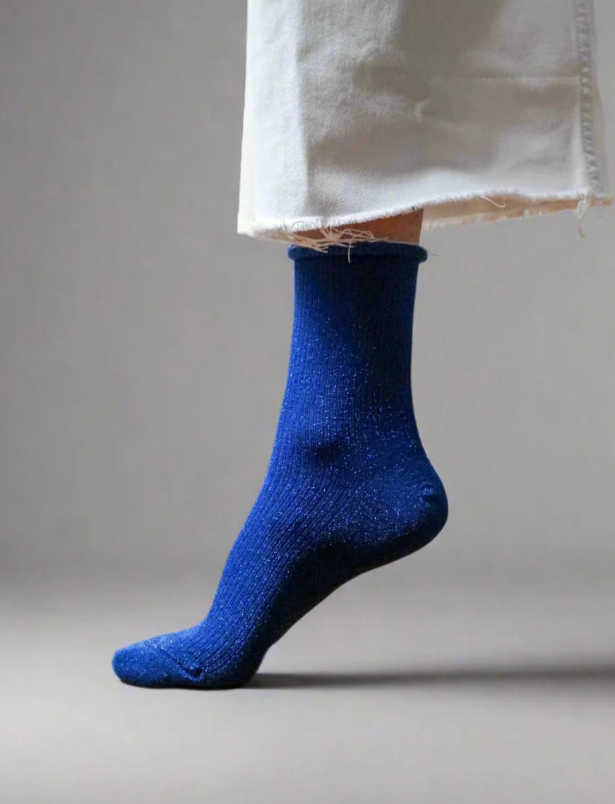 Klue Glitter Lurex socks in Electric Blue