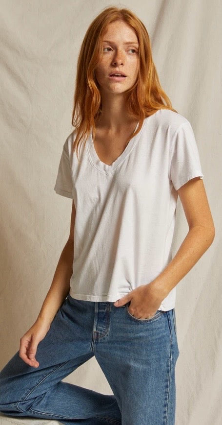 Perfect White Tee Hendrix  Cotton Short Sleeve V Neck  - White