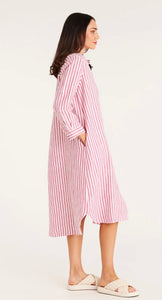 Cable Pure Linen Shirt Dress Pink Stripe
