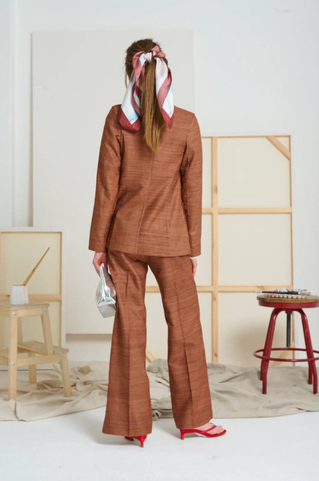 Le Stripe Le Silk Side Split Pant Tobacco