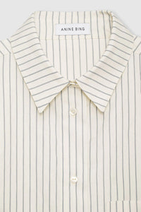 Anine Bing Braxton Shirt Ivory and Blue Monogram Stripe