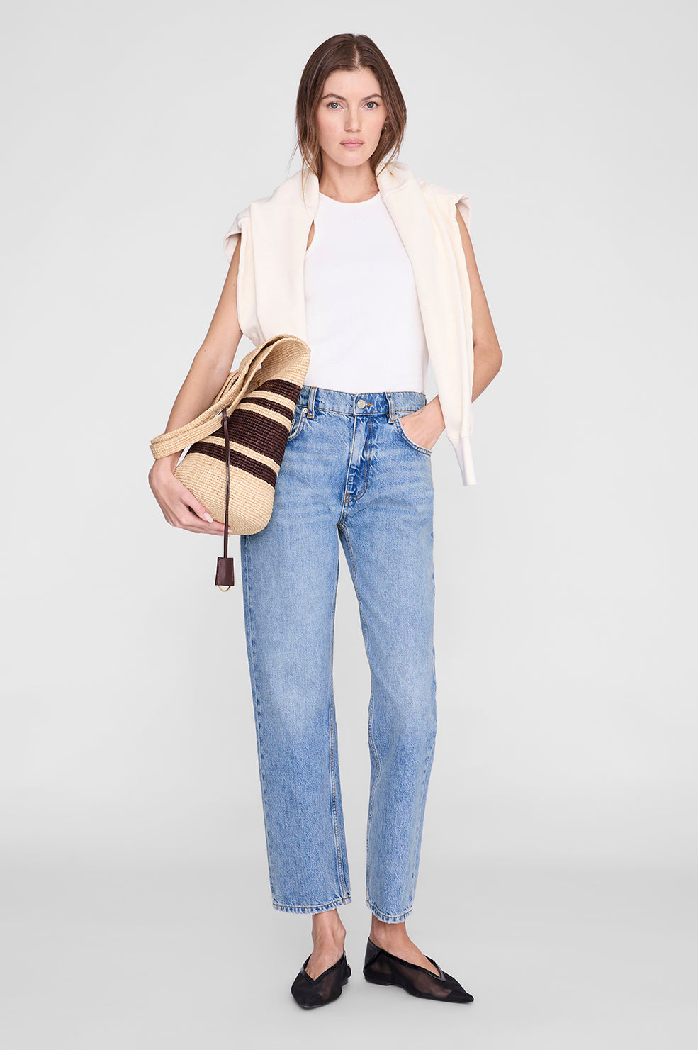 Anine Bing Leah Stripes Hobo Raffia - Natural and Brown Stripe