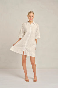 Alessandra Aurienne Linen Dress in White Posy