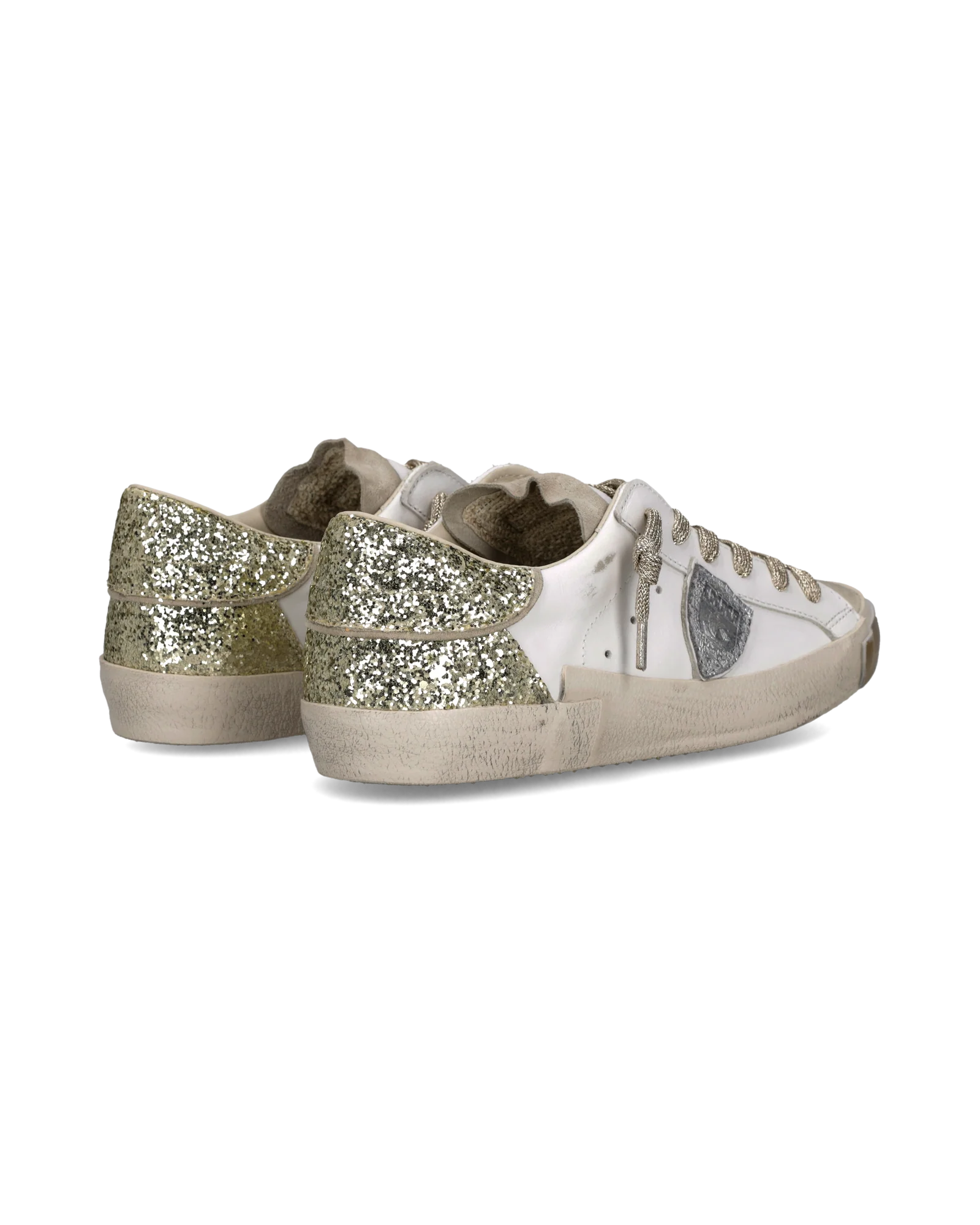Philippe Model Sneakers Prsx Women with Glitter heel tab, White Gold