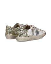 Load image into Gallery viewer, Philippe Model Sneakers Prsx Women with Glitter heel tab, White Gold