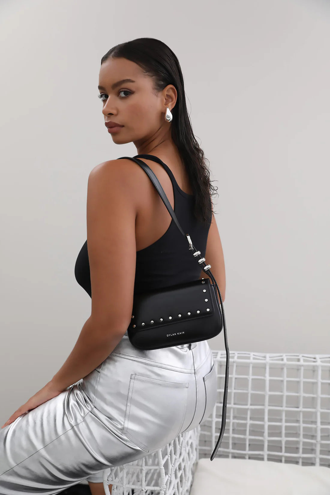 Dylan Kain Delilah studded bag silver