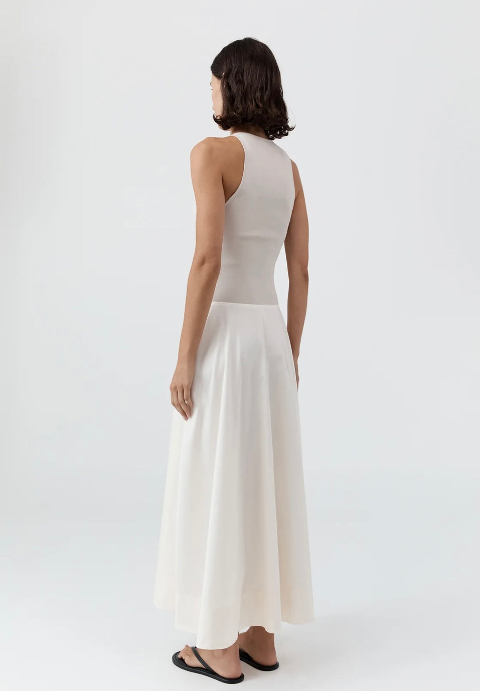 St Agni Knit Bodice Asymmetrical Dress Ecru