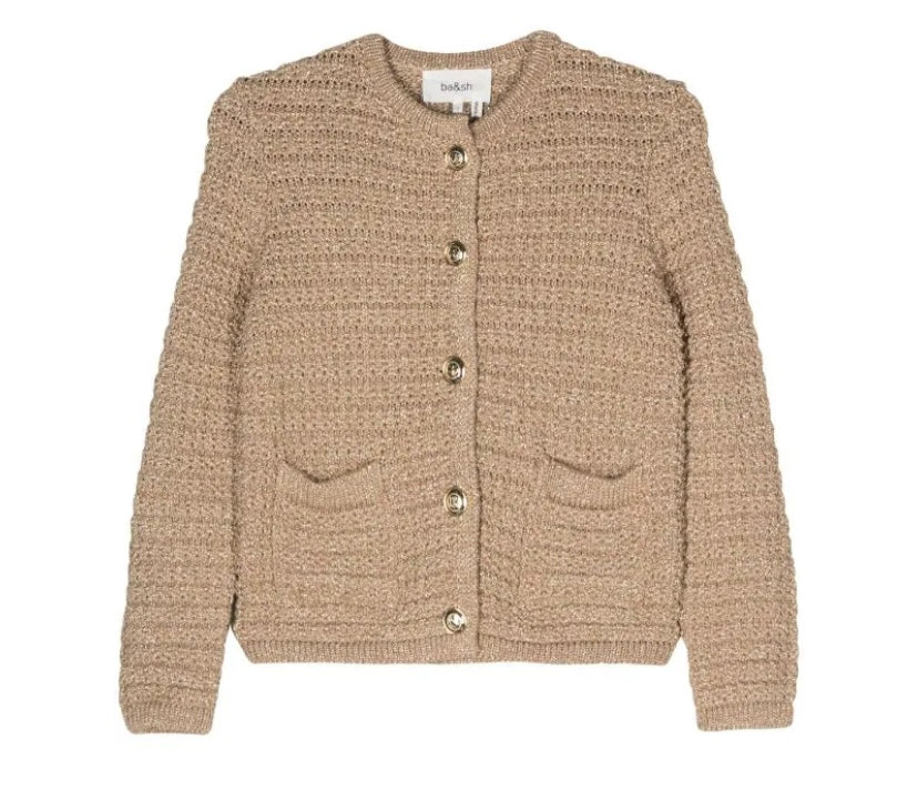 Ba&sh Gaston Metallic Thread Cardigan Gold