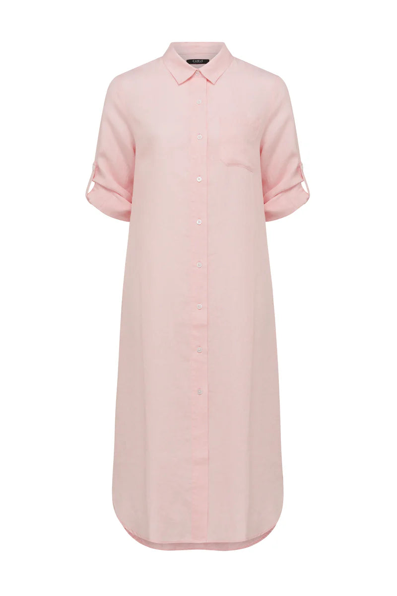 Cable Pure Linen Shirtdress Pink