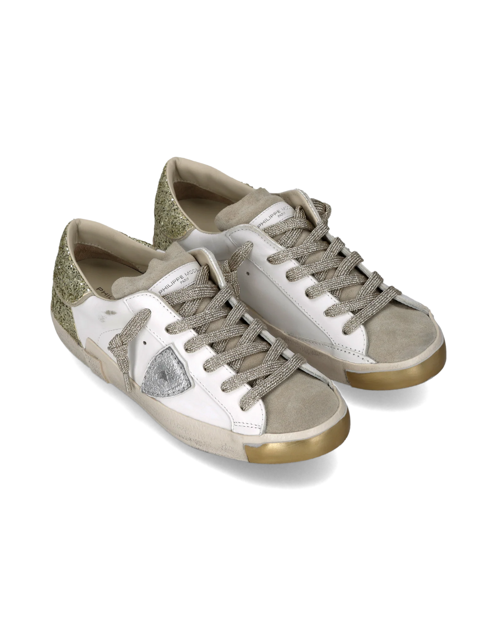 Philippe Model Sneakers Prsx Women with Glitter heel tab, White Gold