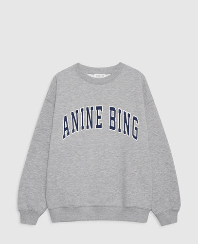 Anine Bing Spencer Sweatshirt- Medium Heather Grey with Navy