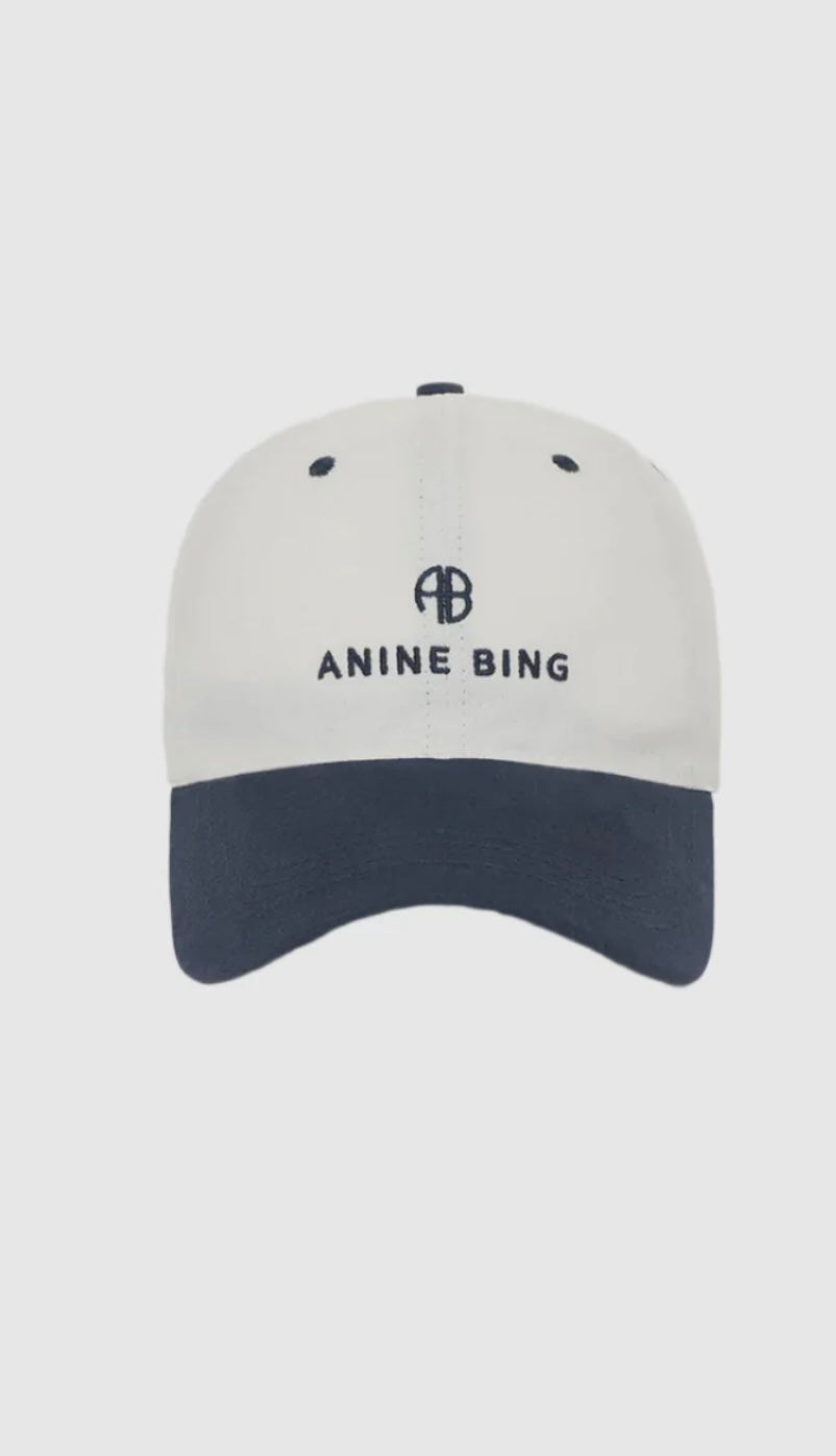 Anine Bing Jeremy Baseball Cap in Ivory/Navy