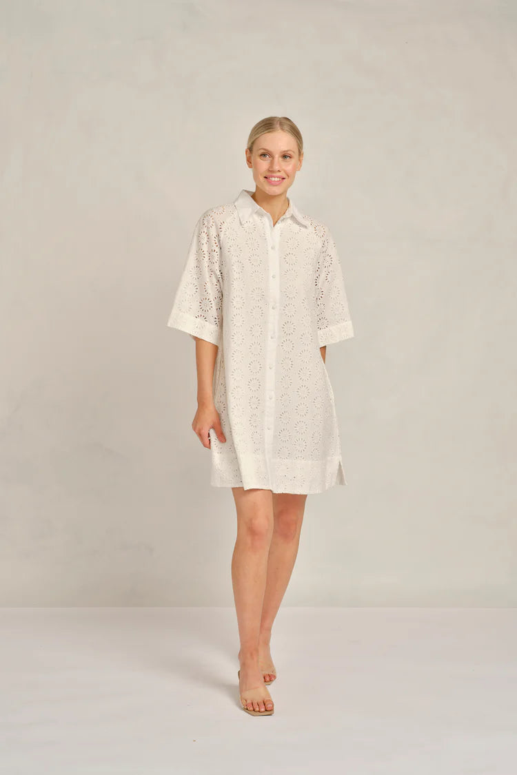 Alessandra Aurienne Linen Dress in White Posy