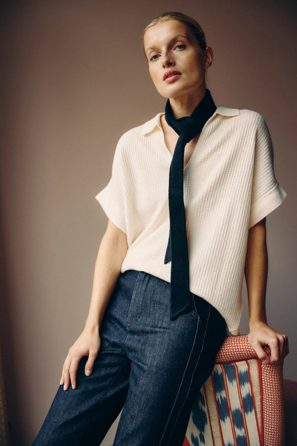 Cable Cashwool Waffle Top - Milk