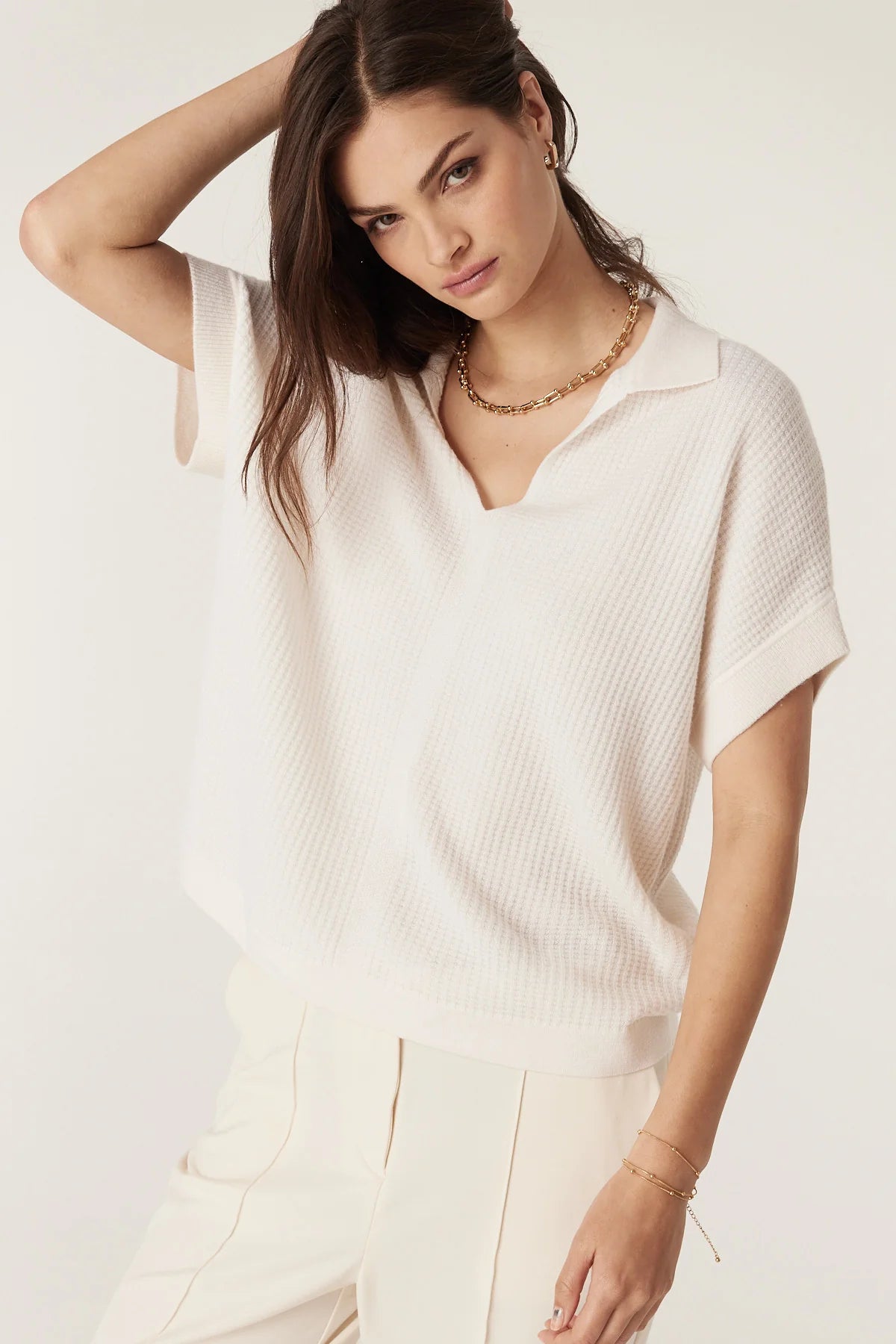 Cable Cashwool Waffle Top - Milk