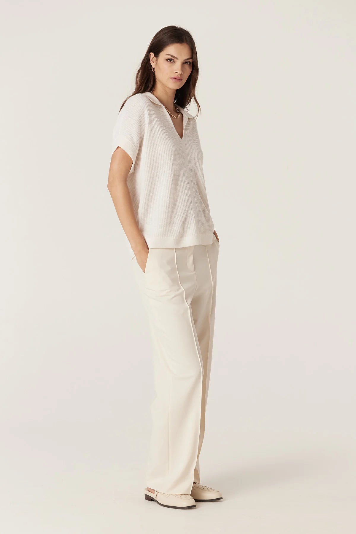 Cable Cashwool Waffle Top - Milk