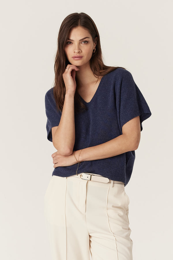 Cable Pure Cashmere Relaxed Top - Denim