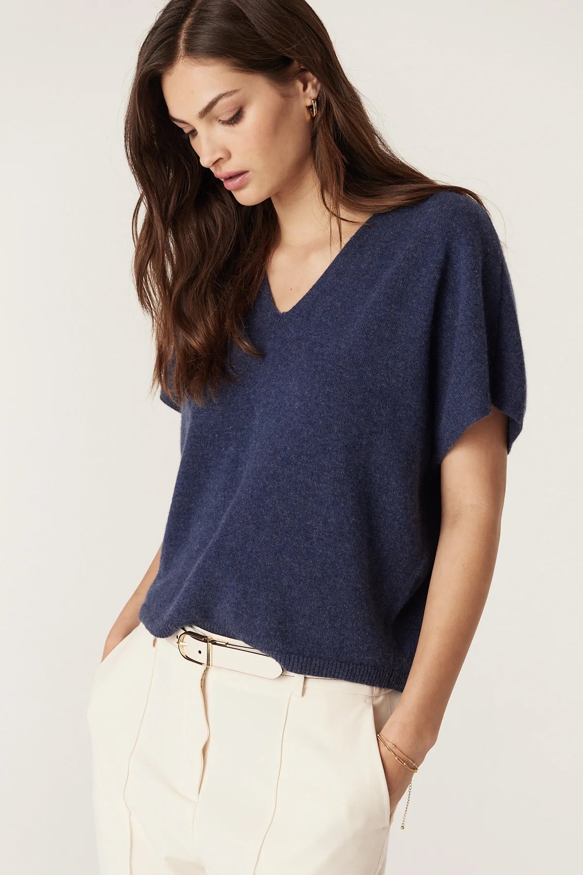 Cable Pure Cashmere Relaxed Top - Denim