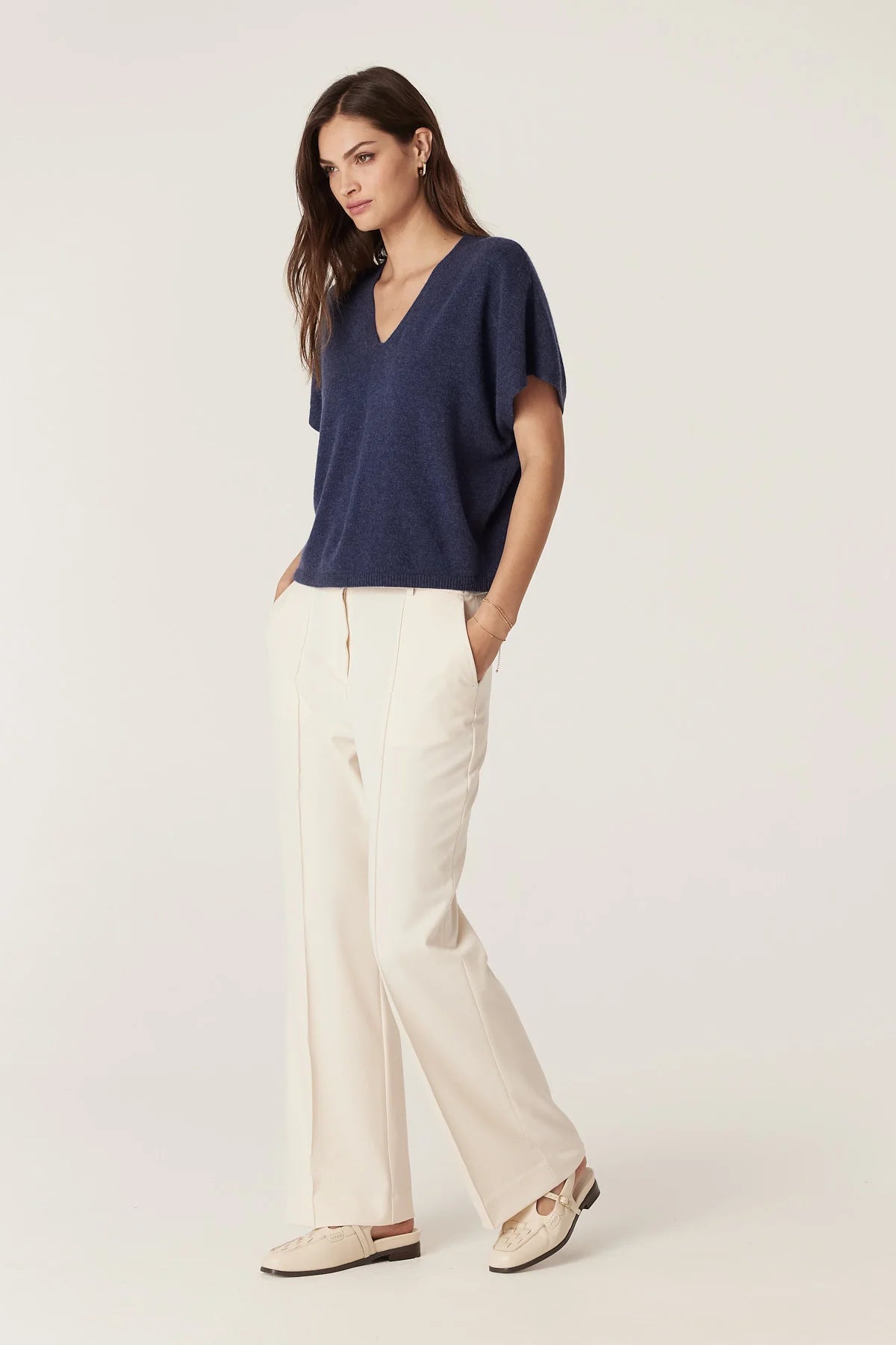 Cable Pure Cashmere Relaxed Top - Denim