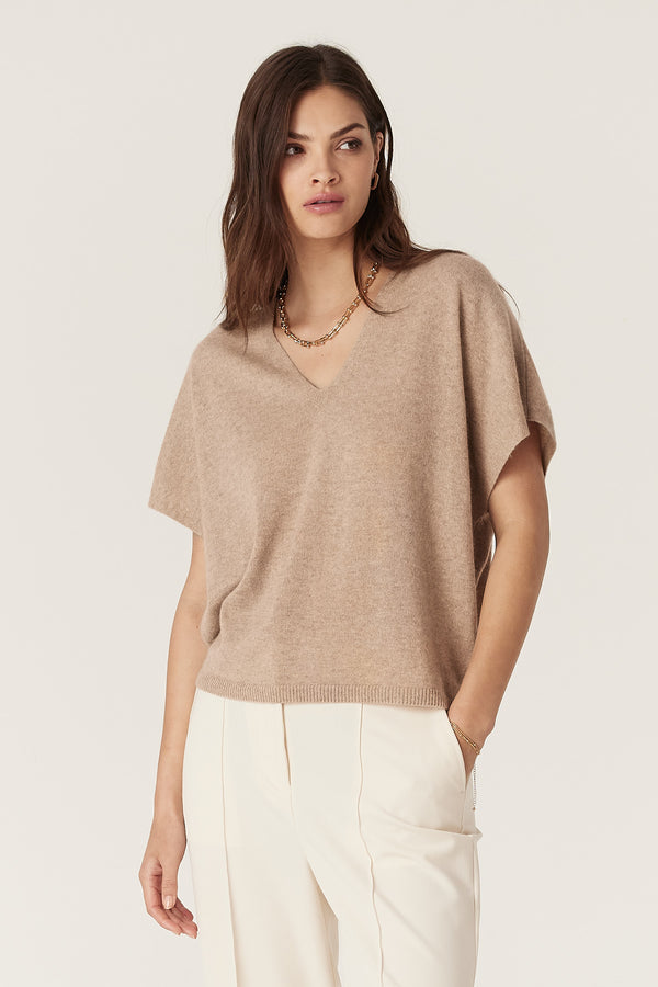 Cable Pure Cashmere Relaxed Top - Biscuit