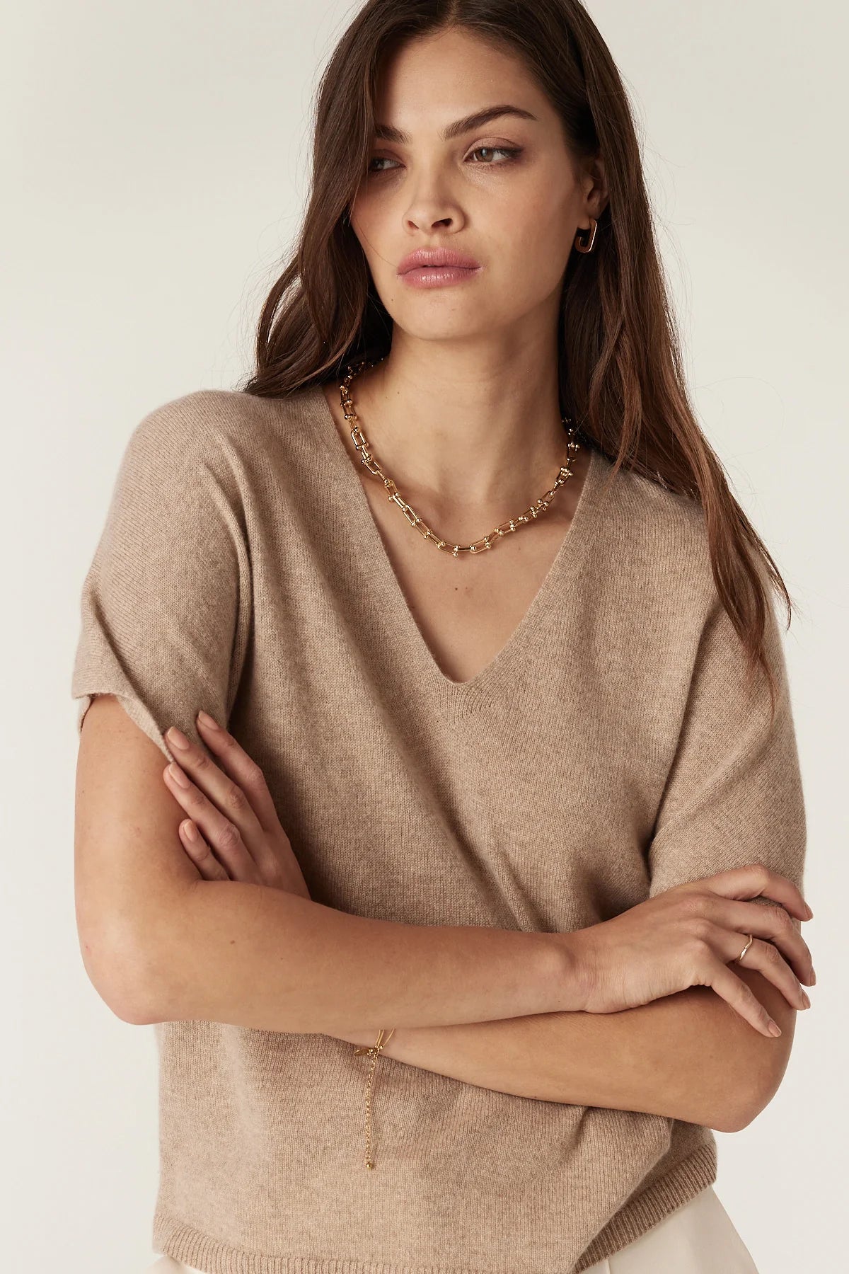 Cable Pure Cashmere Relaxed Top - Biscuit