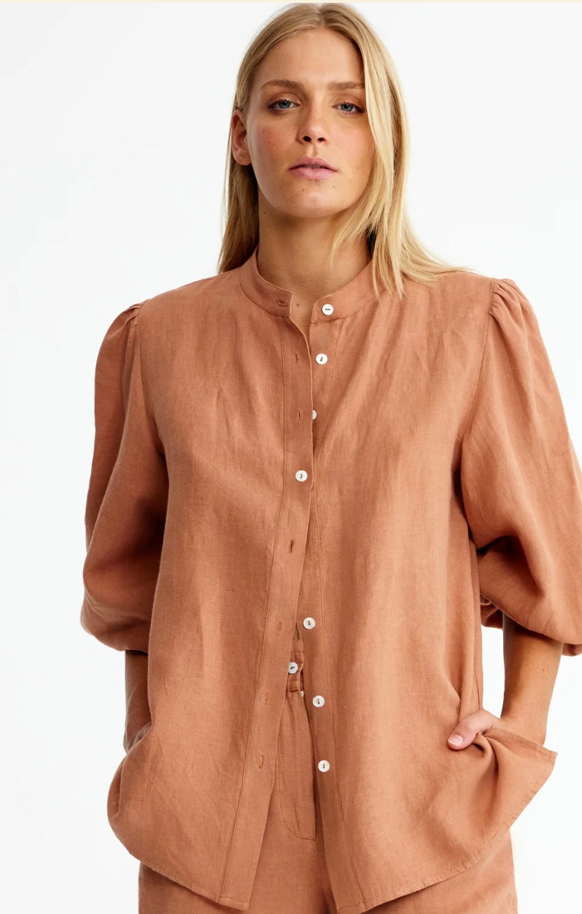 Binny Leather Choc Mousse Shirt