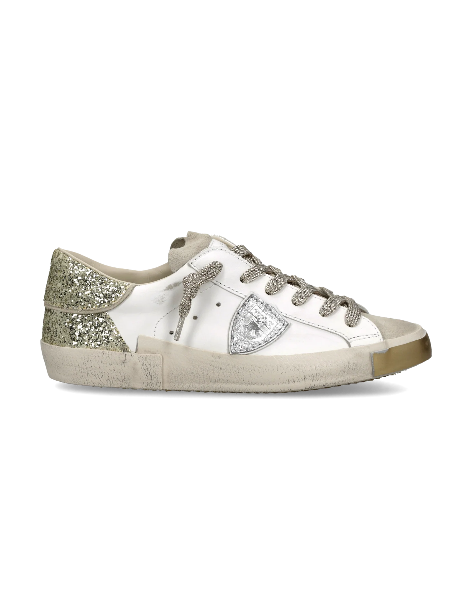 Philippe Model Sneakers Prsx Women with Glitter heel tab, White Gold