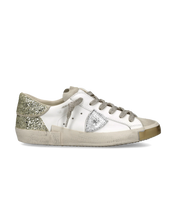 Load image into Gallery viewer, Philippe Model Sneakers Prsx Women with Glitter heel tab, White Gold