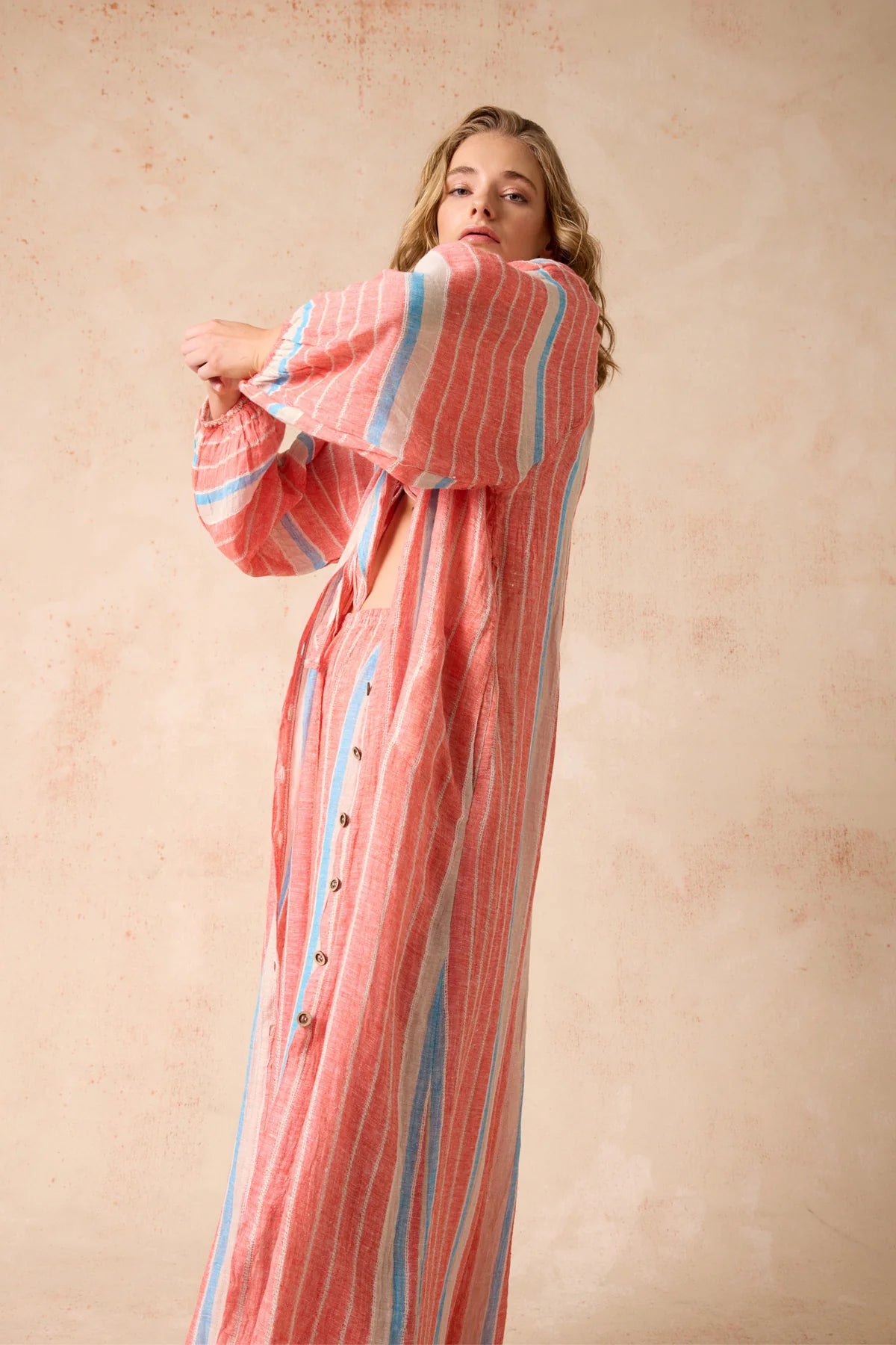 Estilo Emporio El Manto Dress - Duster coat in Poppy Red stripe