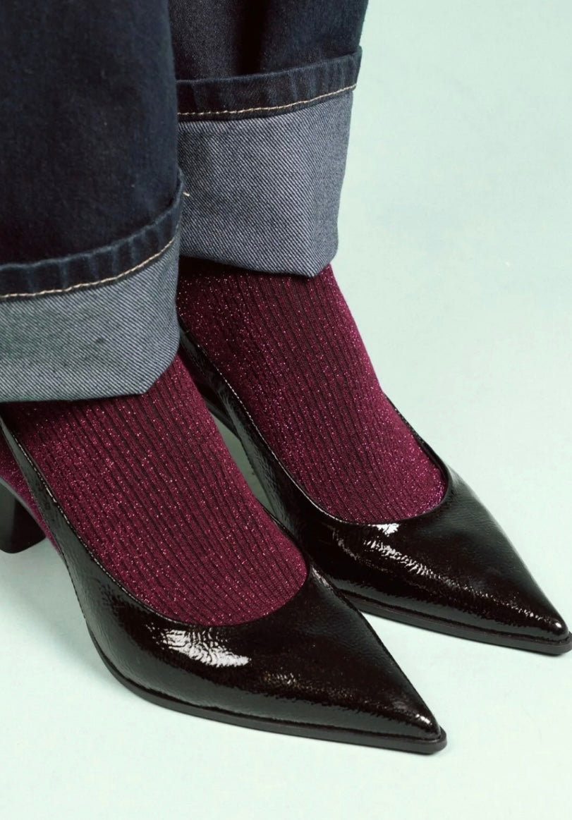 Klue Glitter Lurex socks in Burgundy