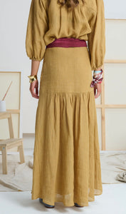 Le Stripe Le Gauze Linen Skirt in Mustard