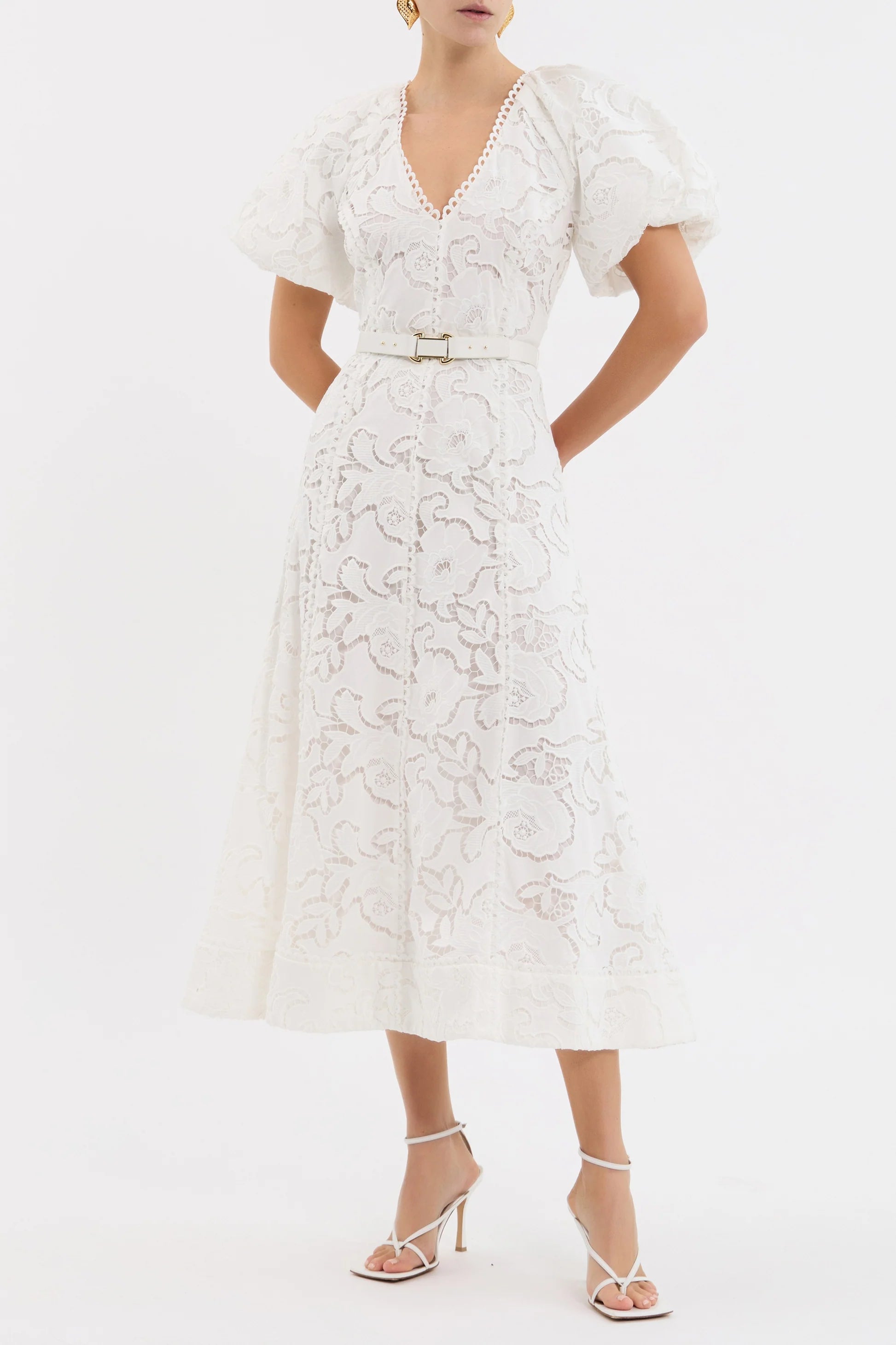 Rebecca Vallance Ginger Puff sleeve Midi Dress White