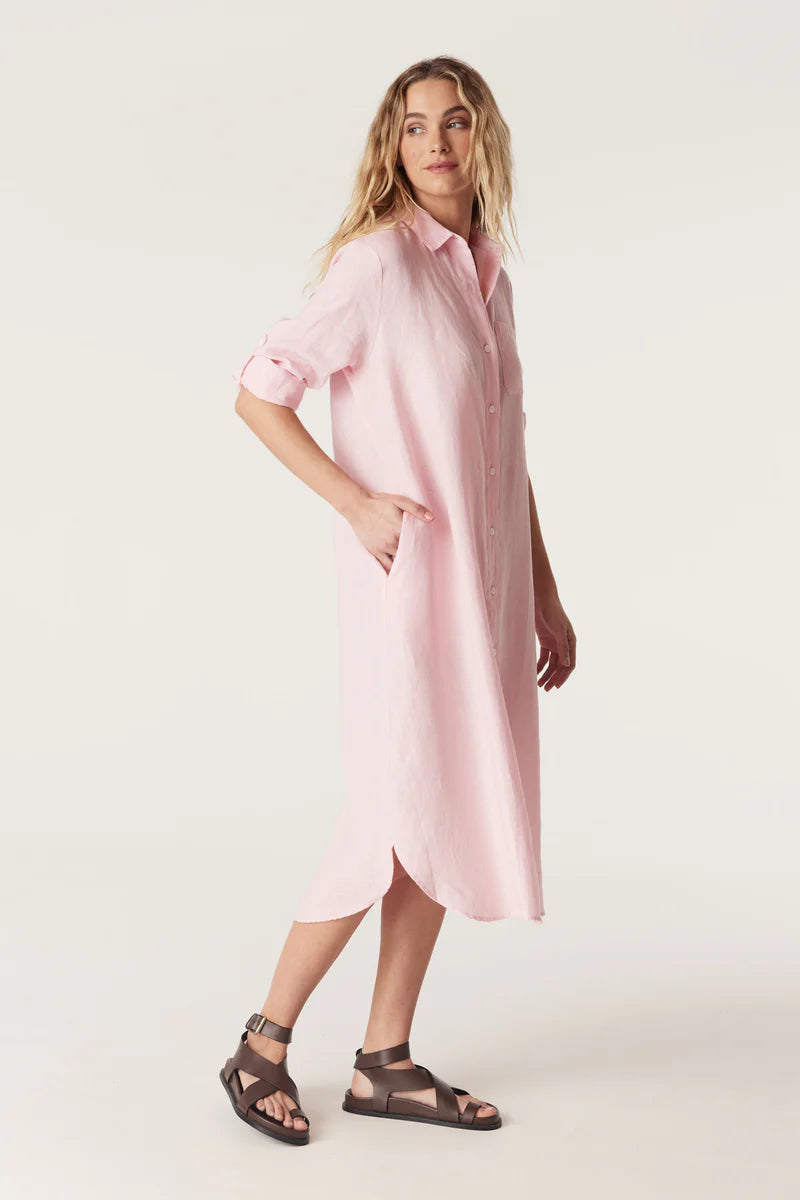 Cable Pure Linen Shirtdress Pink