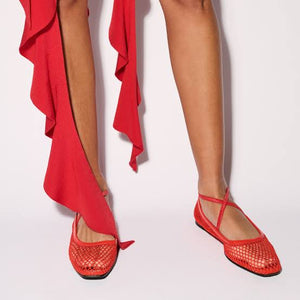 Dof Studios Isabella Ballet Flats Cotton Mesh in Pomelo Red