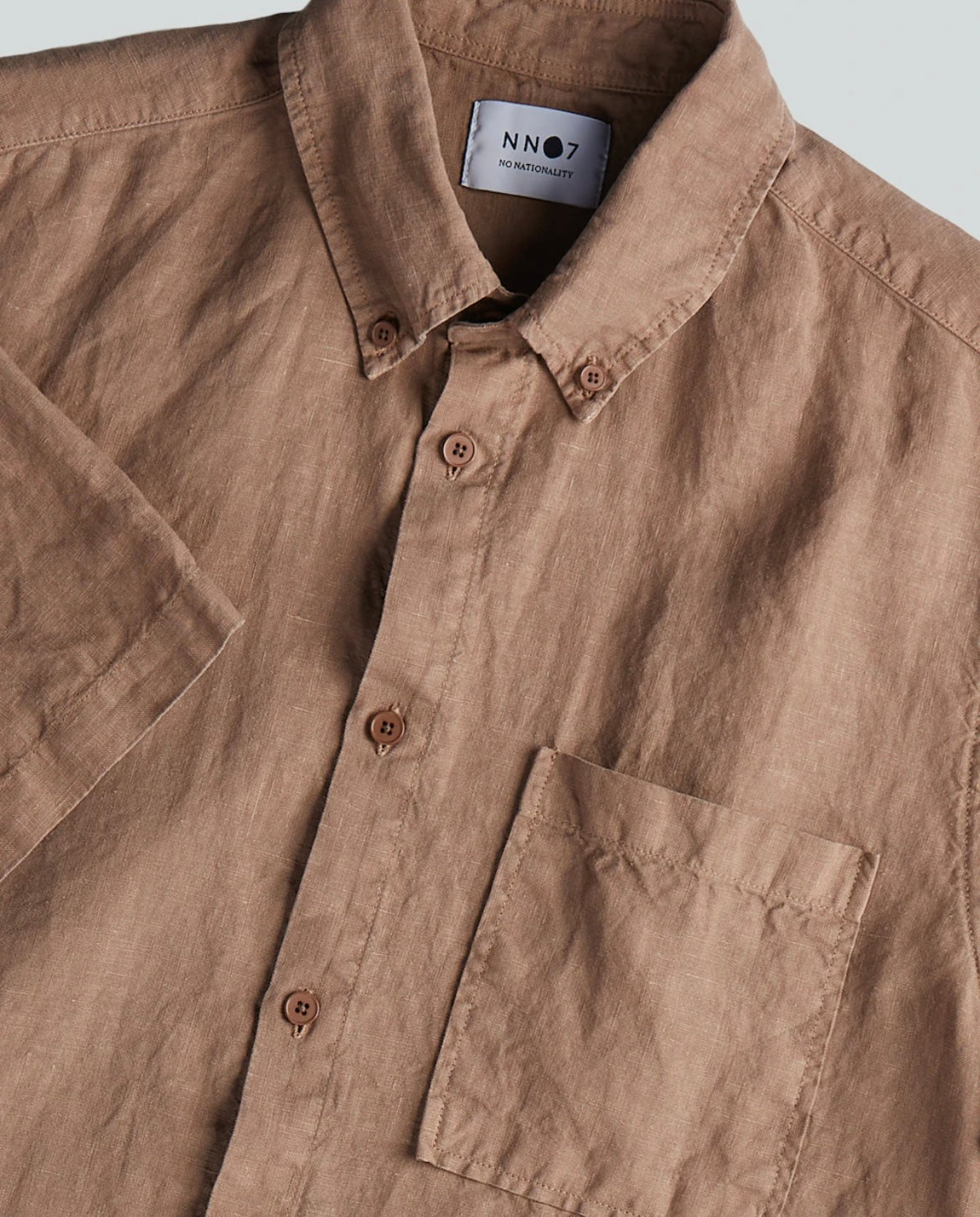 No Nationality Arne Linen Nougat Short Sleeve Shirt