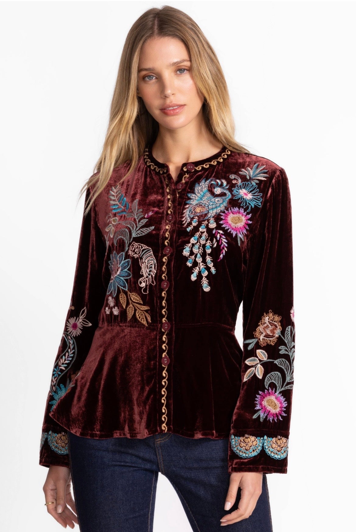 Johnny Was Velvet Peplum Jacket Edwin