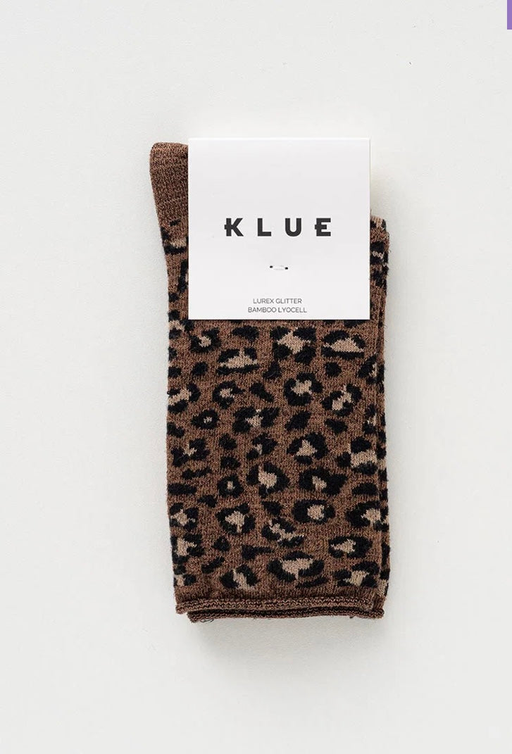 Klue Glitter Lurex socks in Leopard Brown