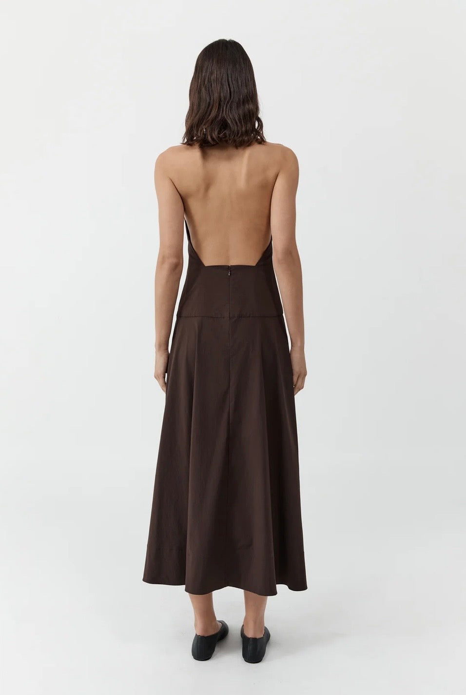 St Agni Halter Plunge Dress Bark