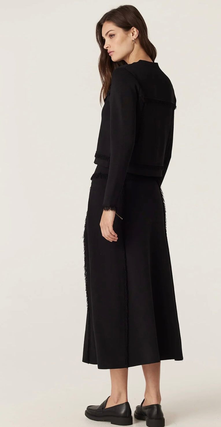 Cable Crepe Fringe Jacket Black