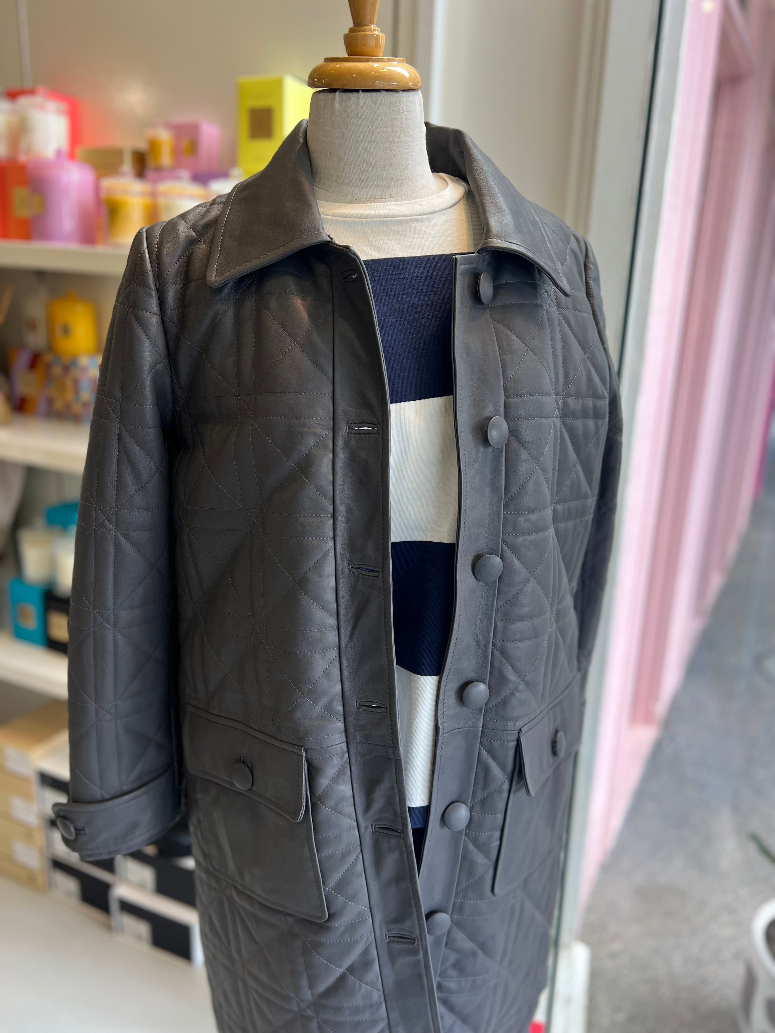 Dea Marmont quilted leather Coat Elephant Grey