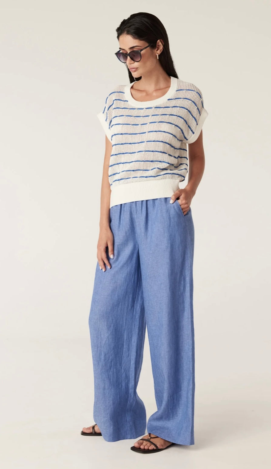 Cable Coast Knit Blue Stripe Top