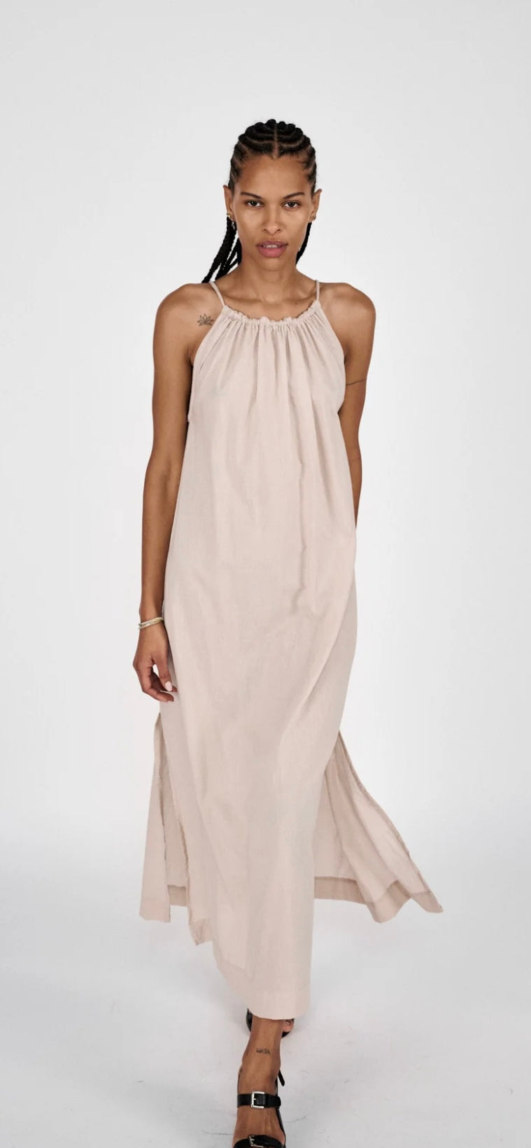 Rabens Saloner Cotton Halter Dress in Olive