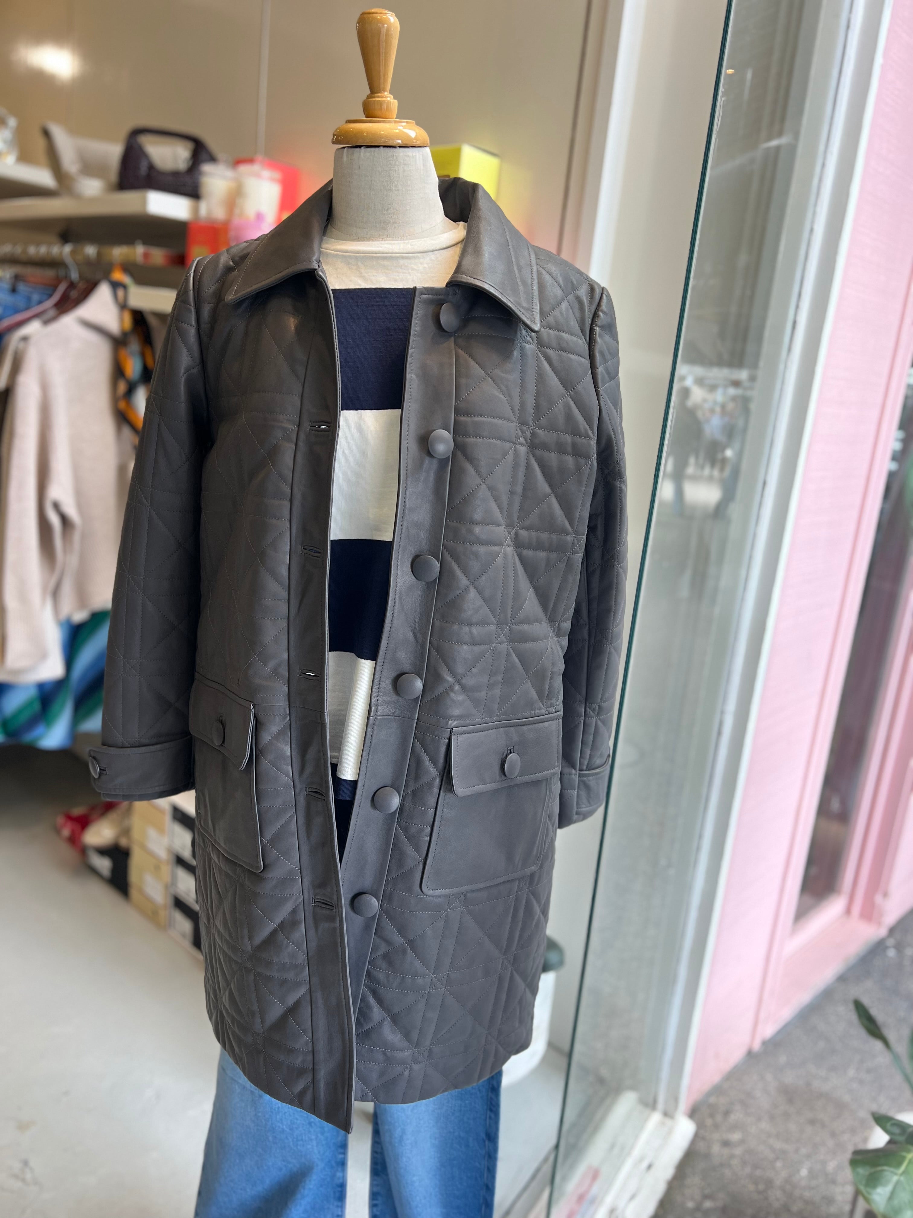 Dea Marmont quilted leather Coat Elephant Grey