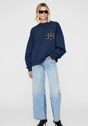 Anine Bing Miles Oversized Letterman Sweatshirt - washed navy