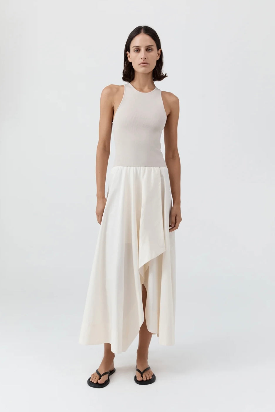 St Agni Knit Bodice Asymmetrical Dress Ecru