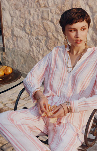 Marie Louise De Monterey Amelie Blouse Red Dobby Stripe