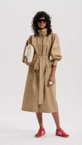 Le Stripe Trench with Storm Collar - Camel