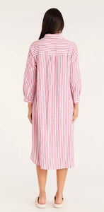 Cable Pure Linen Shirt Dress Pink Stripe